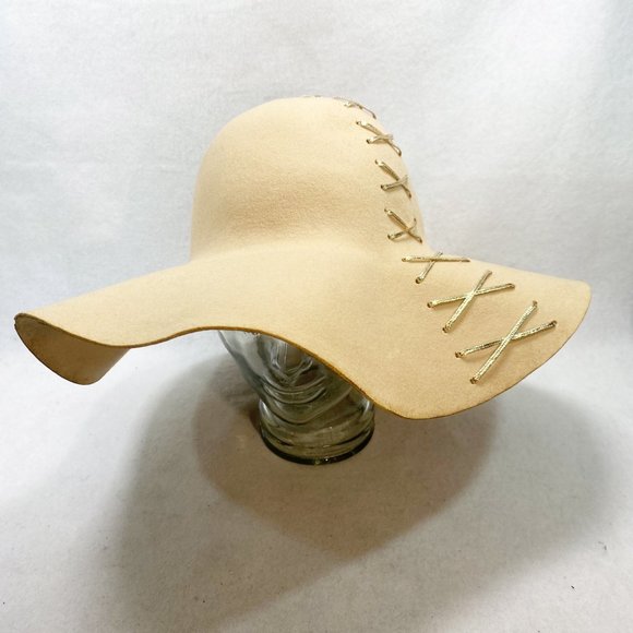 Custom Tan Wool Lace-Up Wide Brim Floppy Hat OS main image 9